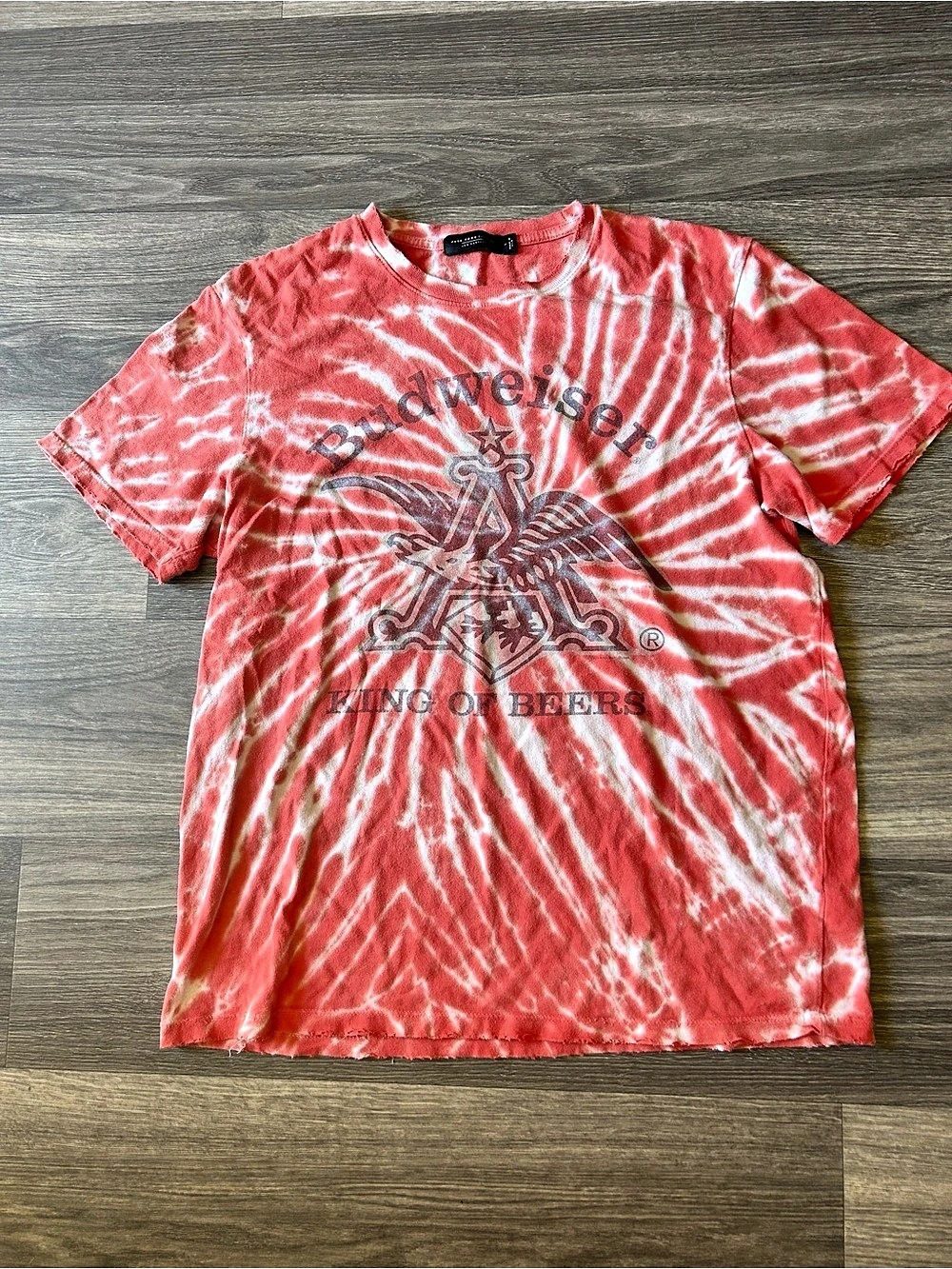 Junk Food Clothing distressed Budweiser King of Beers Red Tie Dye Graphic Tee